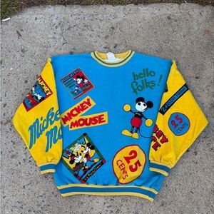 Vintage Walt Disney Mickey Mouse 25 Cents All Over Print Crewneck Sweatshirt